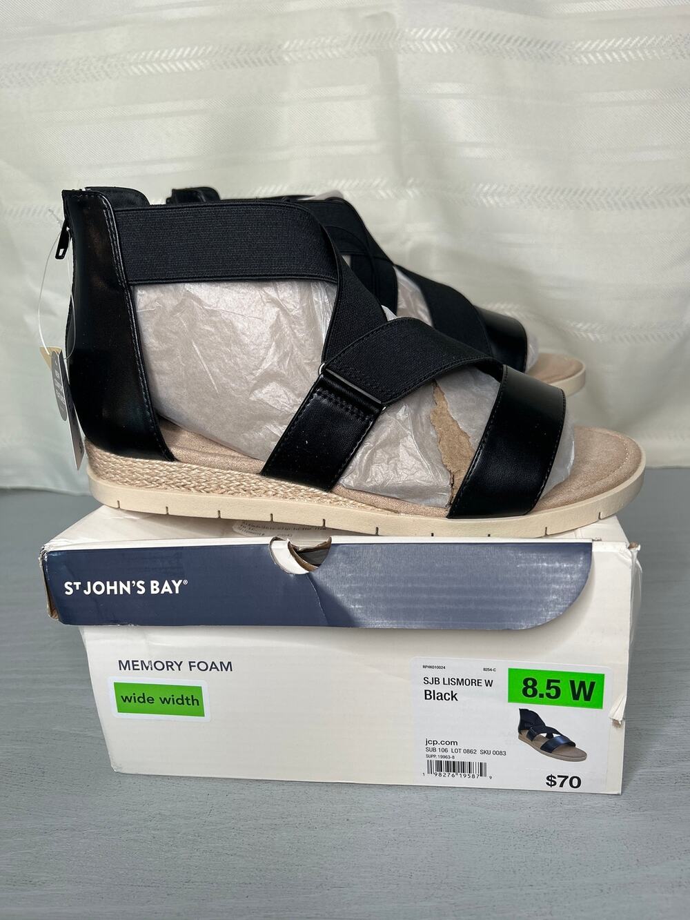 St. John's Bay Lismore Strap Sandal Black Womens Size 11 M